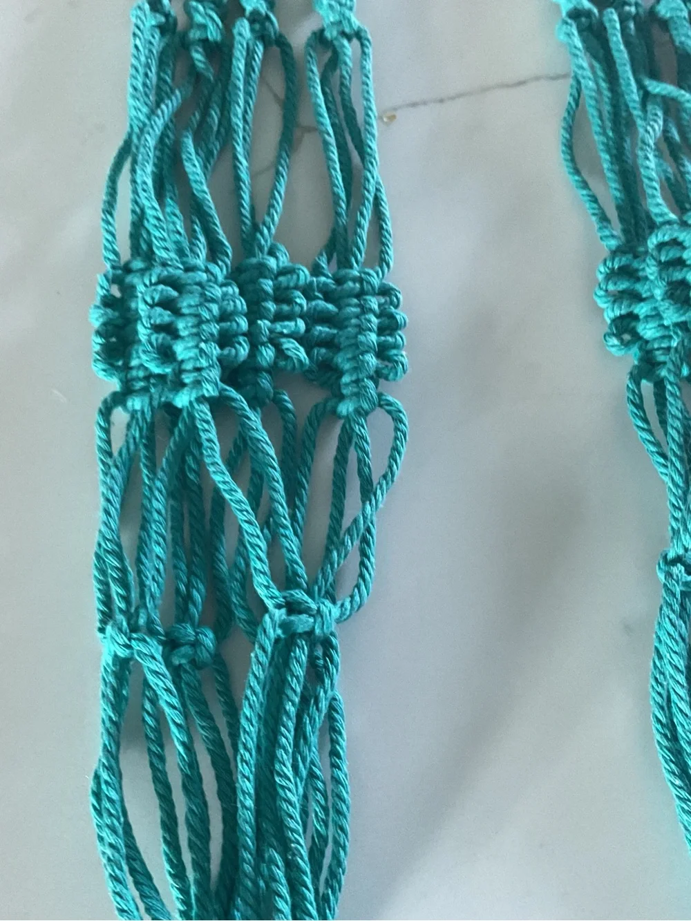 2 Lake Blue Macramé Hanging Plant Holder - Bohemian Home Accent